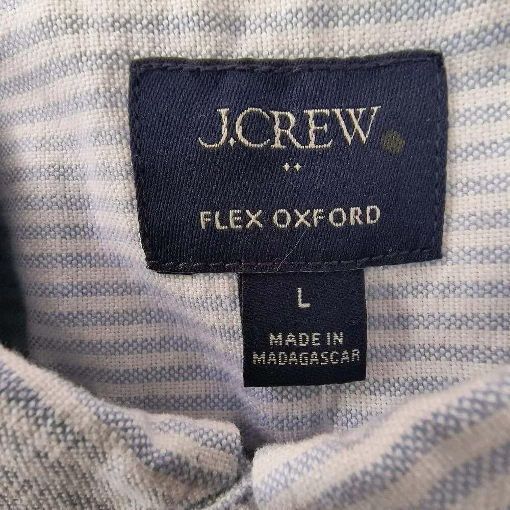 J Crew Flex Oxford Shirt NEW Mens L Slim Blue Stripe $89 Coastal Career Vacation